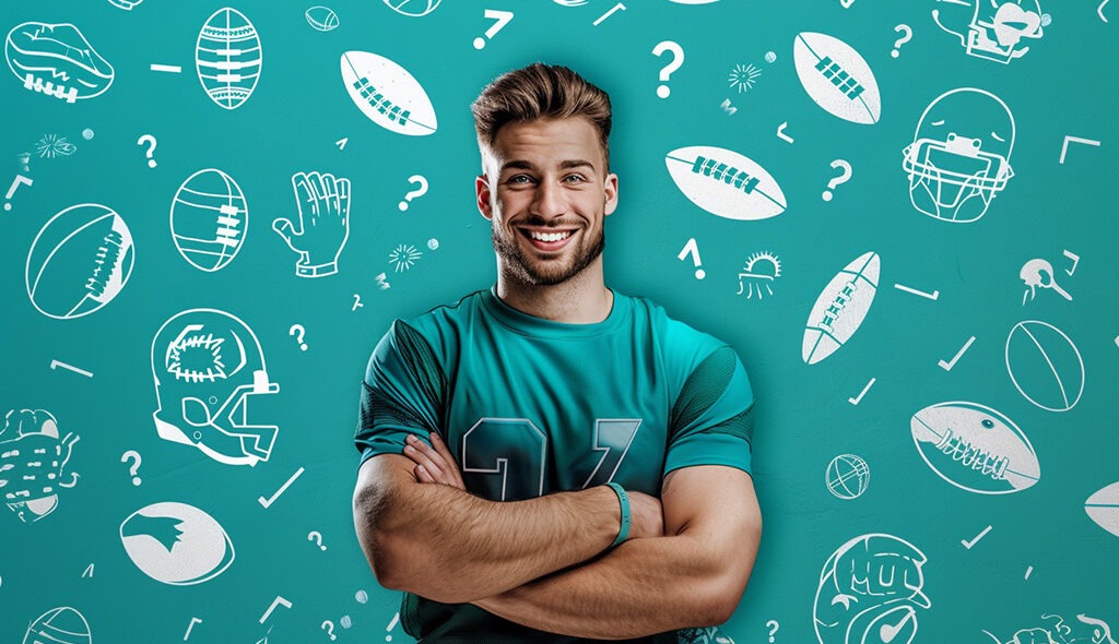 beiztragsbild - american football spieler umgeben von football icons