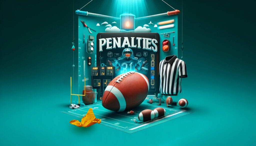 Die Grafik beinhaltet verschiedene American Football Elemente, die auch für die Strafen zählen.