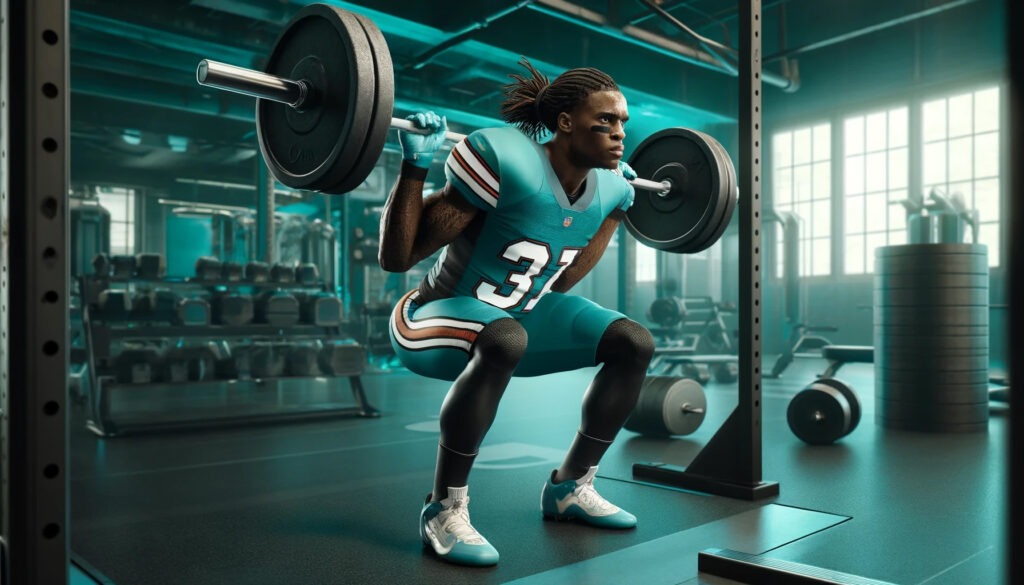 Ein Running Back beim Training im Fitnessstudio.