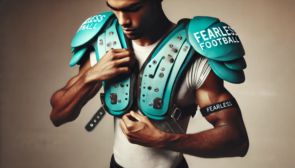 Ein Footballpad wird von einem Spieler angezogen.